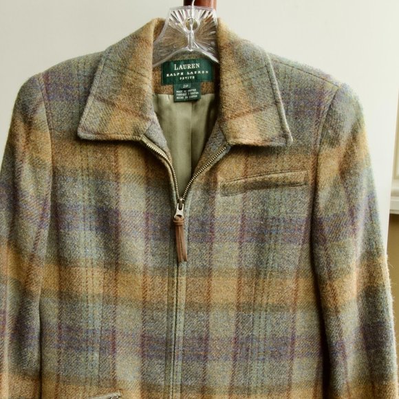 Ralph Lauren Green Label Check Zipper Blazer Jacket Petite 2P--Excellent Conditi - Picture 1 of 11